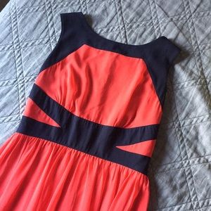 SALE Coral & Navy Chiffon Dress - Long